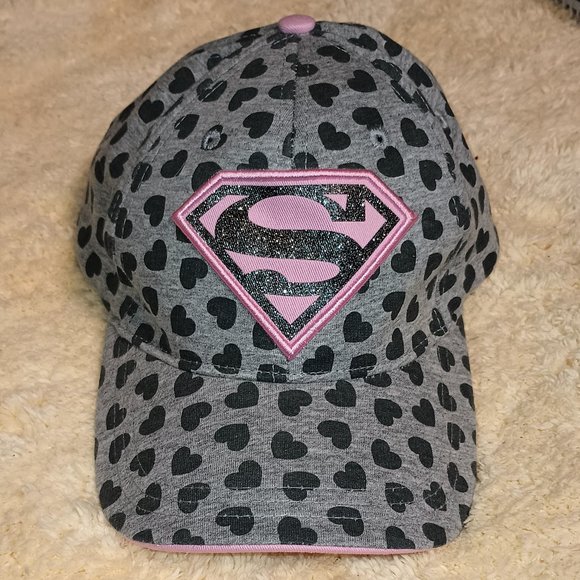 NWOT ~ DC Comics Supergirl Glitter Logo Hearts Snapback Hat - Gray - Picture 1 of 9